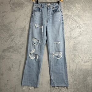 ✨ 2/$35 Zara Wide Leg Jeans Distressed Light Wash 10 Grunge Y2K Streetwear 90s